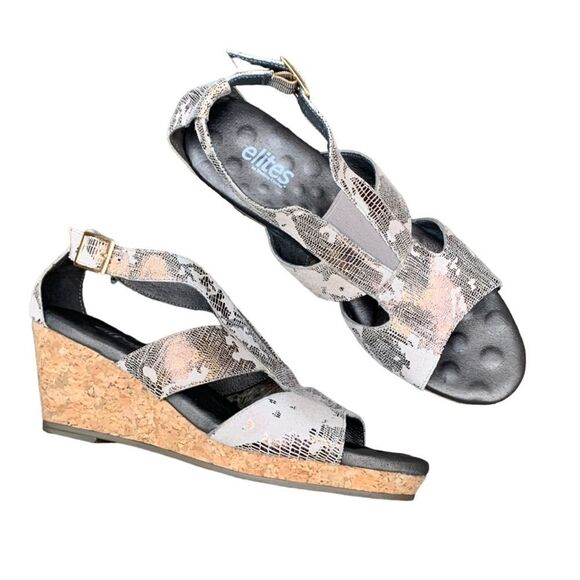 Walking Cradles Elites Cork Wedge Comfort Sandals Heels Metallic Women’s size 9 - Picture 14 of 15